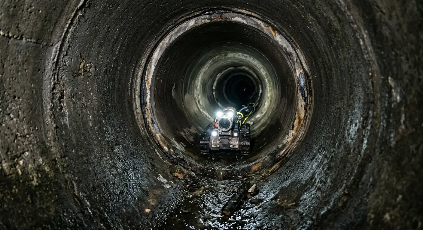 Robotic sewer camera inspecting pipe interior for Sewer Line Cleaning in Moyock