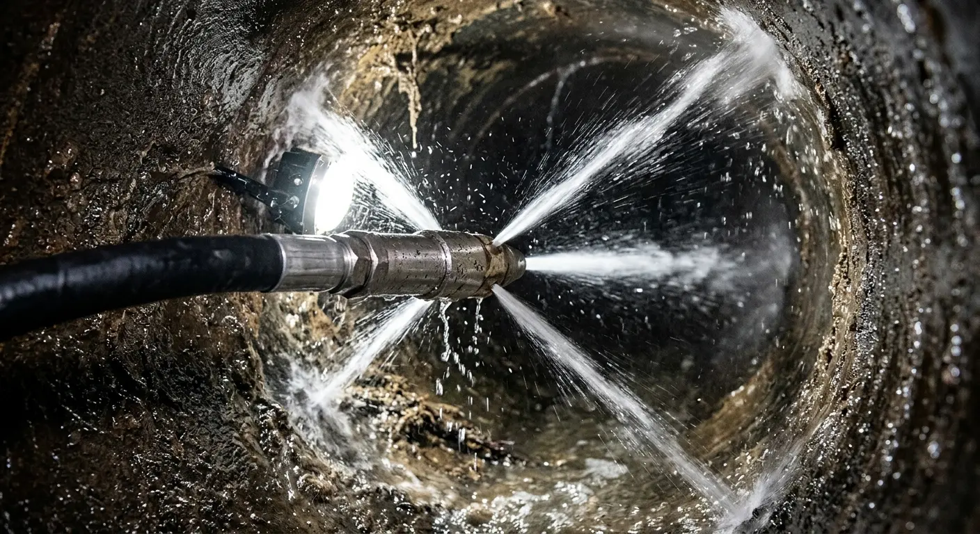 High-pressure hydro jetting nozzle cleaning sewer pipe for Storm Drain Cleaning in Moyock